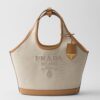 Prada Medium Tote Bag in Linen Blend and Leather