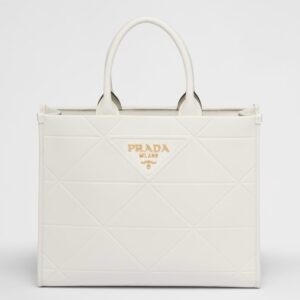 Prada Symbole Medium Bag with Topstitching in White Leather
