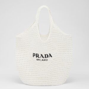Prada Large Tote Bag In White Woven Raffia