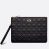 Dior Large Caro Daily Pouch In Black Calfskin