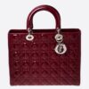 Dior Large Lady Dior Bag In Bordeaux Patent Leather