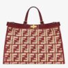 Fendi Peekaboo X-Tote Shopper In Burgundy FF Raffia