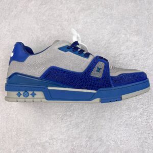 Louis Vuitton Trainer Line Rhinestone Blue-Grey Low-Top Casual Shoes Sneakers Men's Shoes Women's Shoes 1AA6QZ