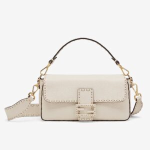 Fendi Medium Baguette Bag In White Grain Leather