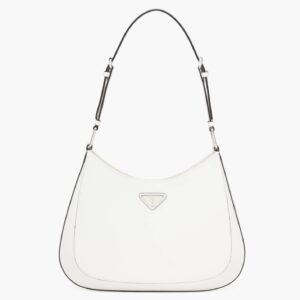 Prada Cleo Large Shoulder Bag In White Brushed Leather
