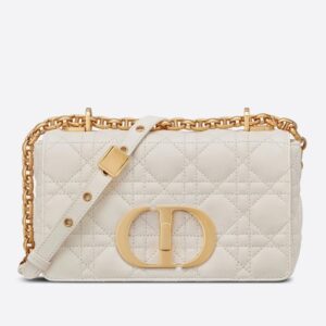 Dior Small Caro Bag In White Cannage Calfskin