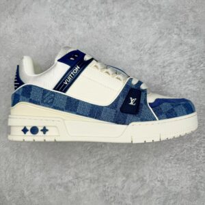 Louis Vuitton Trainer LV Low-Top Casual Shoes Sneakers Men's & Women's Footwear White & Blue Checkered Pattern 1ACPRW