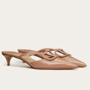 Valentino VLogo Mules 40mm In Beige Patent Leather