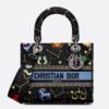 Dior Medium Lady D-Lite Bag In Black Pixel Zodiac Embroidery
