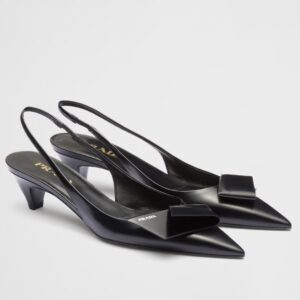 Prada Slingback Pumps 45mm in Black Brushed Leather