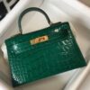 Hermes Kelly Mini II Bag In Green Embossed Crocodile Leather