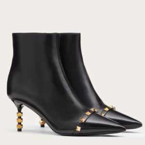 Valentino Black Rockstud Ankle Boots with Sculpted Heel