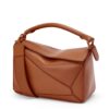Loewe Puzzle Small Bag In Brown Satin Calfskin