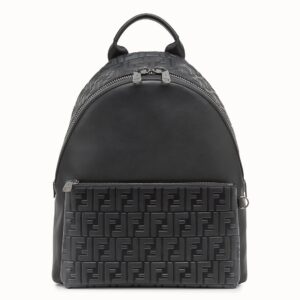 Fendi Black Large Logo-embossed Leather Backpack