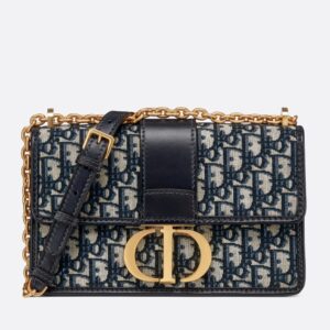 Dior 30 Montaigne Bag with Chain in Blue Oblique Jacquard