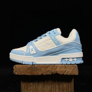 Louis Vuitton Trainer White and Blue Low-Top Casual Shoes, Skate Shoes, Trainers for Men and Women