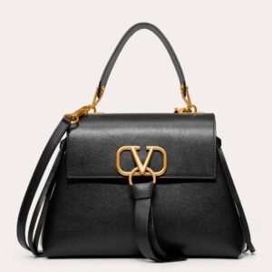 Valentino Small Vring Handbag In Black Buffalo Leather