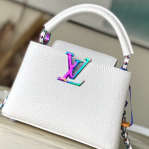 Louis Vuitton White Colorful Gold Buckle Mini Capucines BB Handbag – White