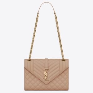 Saint Laurent Medium Envelope Bag In Beige Grained Leather