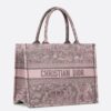 Dior Medium Book Tote Bag in Grey and Pink Toile de Jouy Reverse Embroidery