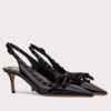 Valentino Rockstud Bow Slingback Pumps 60mm in Black Patent Leather