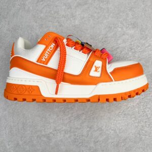 Louis Vuitton TTrainer Maxi Low-Top Casual Shoes, Sneakers, Sports Shoes for Men and Women in White and Orange 1AB8SZ